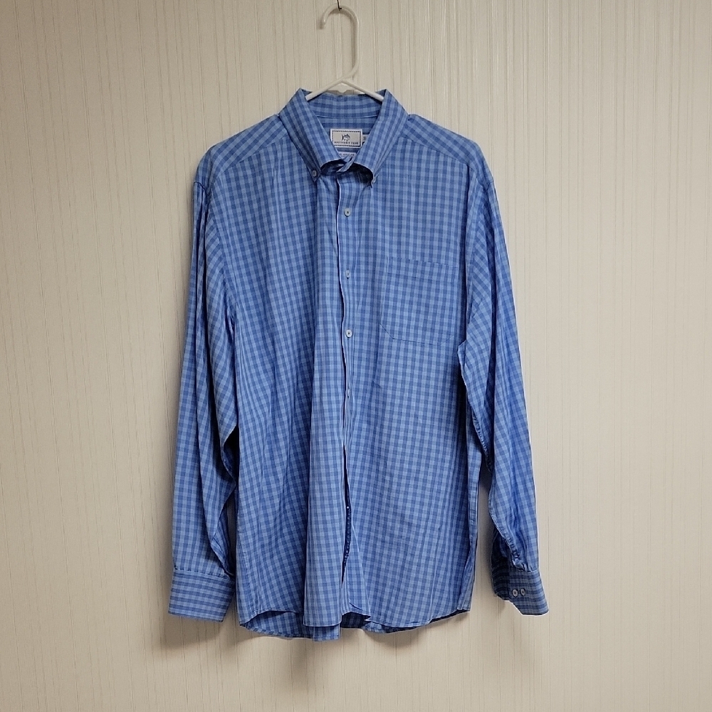 Southern Tide Classic Fit long Sleeve Blue Checked Button Down Mens XL